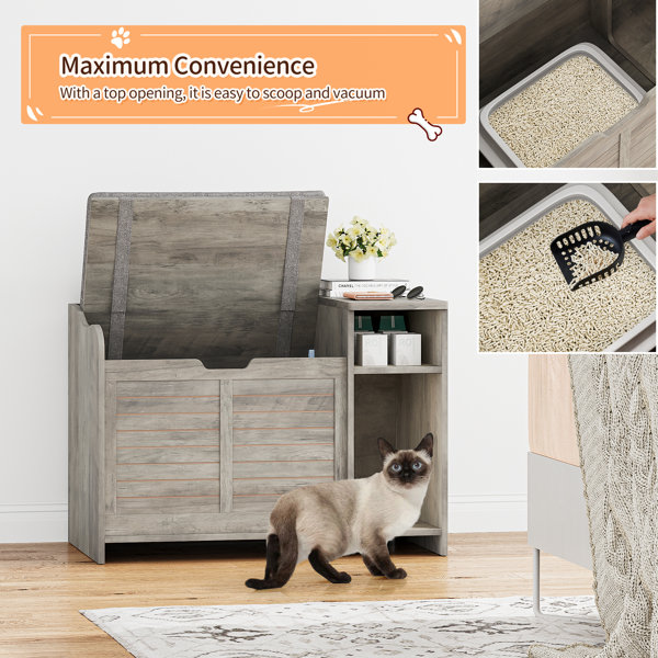 Tucker Murphy Pet™ Litter Box Enclosure With Top Opening With Cushion, Cat Litter Box Furniture